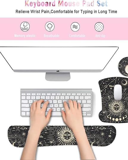 LATEEFAH Mouse Pad with Wrist Rest, 3-in-1 Gaming Mouse Pad, Keyboard Wrist Rest, Ergonomic Memory Foam Mousepad with Wrist Support for Computer Keyboard