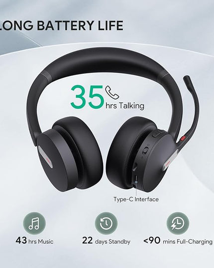 Yealink BH70 UC Wireless Bluetooth Headset with Microphone for Work, up to 35h Talking Battery, Teams UC Compatible Headsets for Computer Mobile, 147g Lightweight Headphone for Open Office 50m Range