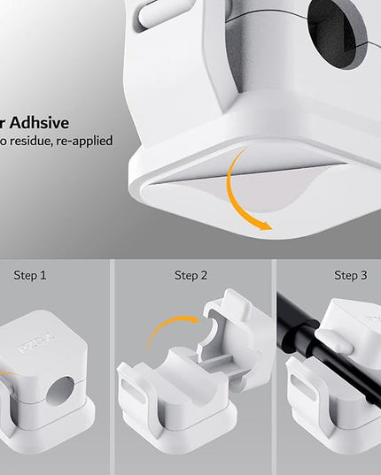 PZOZ 6 Pack Cord Organizer, Adhesive Charger Cable Clips, Wire Holder Keeper Organizer, Charging USB Cable Management for Home Office Desk Phone Car Wall Desktop Nightstand (White)