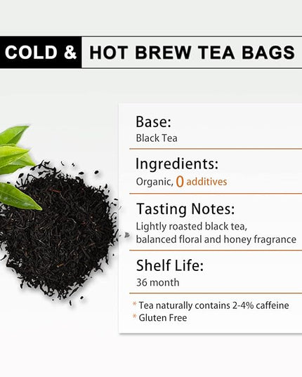 RIANTEA Organic Black Tea Bags - Low Caffeine, Cold & Hot Brew, Premium Quality from Award-Winning Plantation, Non-GMO, Biodegradable, Unsweetened, 100% Natural