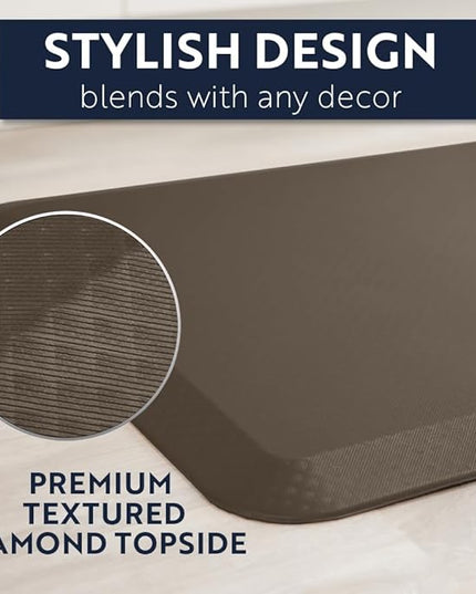 KANGAROO Thick Ergonomic Anti Fatigue Mats for Kitchen Floor, 48x20, Cushioned Standing Office Desk Mat, Waterproof Scratch Resistant Topside, Supportive All Day Comfort Padded Foam Rugs, Cappuccino
