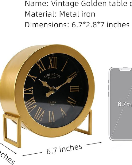 YOUKI Vintage Desk Clock, Small Gold Table Clock, Silent Non-Ticking Classic Battery Operated Decorative Mantel Desk Shelf Clock for Living Room Decor