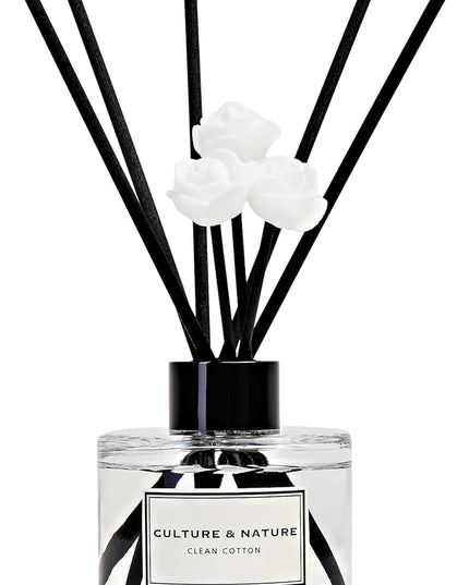 CULTURE & NATURE Reed Diffuser Set 4oz (120ml) Clean Cotton Scented Diffuser with Sticks Home Fragrance Reed Diffuser for Bathroom Shelf Decor