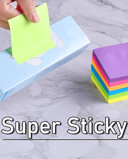 (24 Pack) Sticky Notes 3x3 in Post Bright Stickies Colorful Super Sticking Power Memo Pads, Strong Adhesive, 74 Sheets/pad