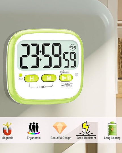 Antonki 2 Pack Classroom Timers for Kids Teachers, Magnetic Countdown Digital Kitchen Timer for Cooking, Study, Exercise, Games, Time Mangement - Loud/Silent Mode - Battery Included