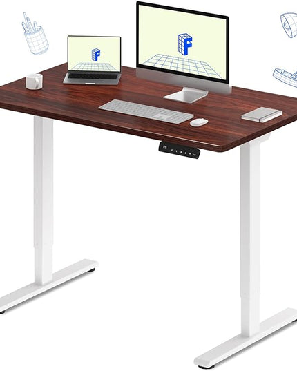 FLEXISPOT E3 Dual Motor Electric Standing Desk 48 x 30 Sit Stand Up Desk, Holds 220 lbs, Adjustable Height w/Memory Presets, One-Piece Mahogany Desktop & White Frame, Ships in 2 Boxes