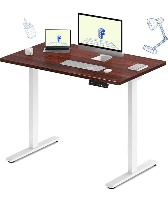 FLEXISPOT E3 Dual Motor Electric Standing Desk 48 x 30 Sit Stand Up Desk, Holds 220 lbs, Adjustable Height w/Memory Presets, One-Piece Mahogany Desktop & White Frame, Ships in 2 Boxes