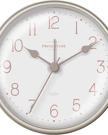 Presentime & Co 4" Chic Home Tabletop Alarm Mantel Clock, Desk and Shelf Clock, Silent no Ticking, Warm Gray and Chic Silver Finish. Tabletop Décor, Home Décor