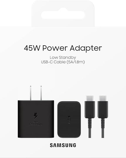 Samsung 45W Wall Charger Power Adapter with Cable Included, Super Fast Charging for Galaxy Phones, Tablets and USB Type C Devices, Low Standby Power Consumption, EP-T4511XWEGUS, White