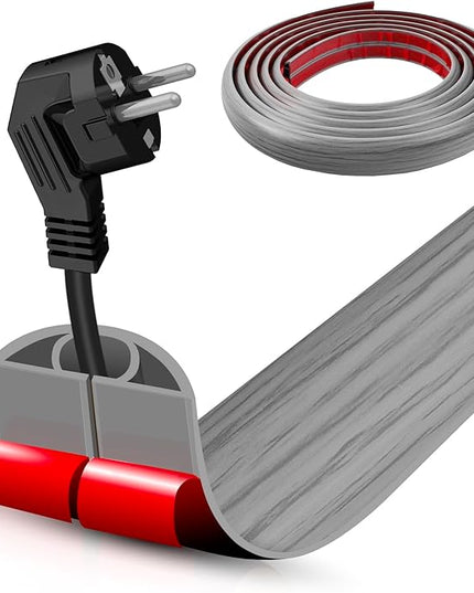 Floor Cord Cover Self Adhesive Cord Hider,10FT Cable Management, Extension Strip Protector for Wires, Prevent Cable Trips for Offices, Gyms, Exhibitions Cavity:0.39"(W) x 0.27"(H) Gray Wood