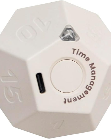 Mini 12 Sided Cube Timer, 11 Preset Times Pomodoro Timer for Enhanced Productivity. Ideal for ADHD Management, Workout, Study & Kitchen Cooking. Easy to Use（White）