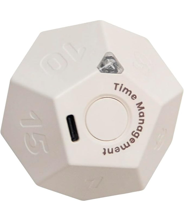 Mini 12 Sided Cube Timer, 11 Preset Times Pomodoro Timer for Enhanced Productivity. Ideal for ADHD Management, Workout, Study & Kitchen Cooking. Easy to Use（White）
