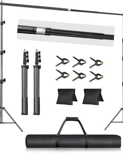 EMART 10x9.2FT Backdrop Stand, Photo Video Studio Adjustable&Lockable Heavy Duty Background Support System Kit with 6 Backdrop Clamps, 2 Sandbag and Carry Bag for Photography, Parties, Wedding, Video
