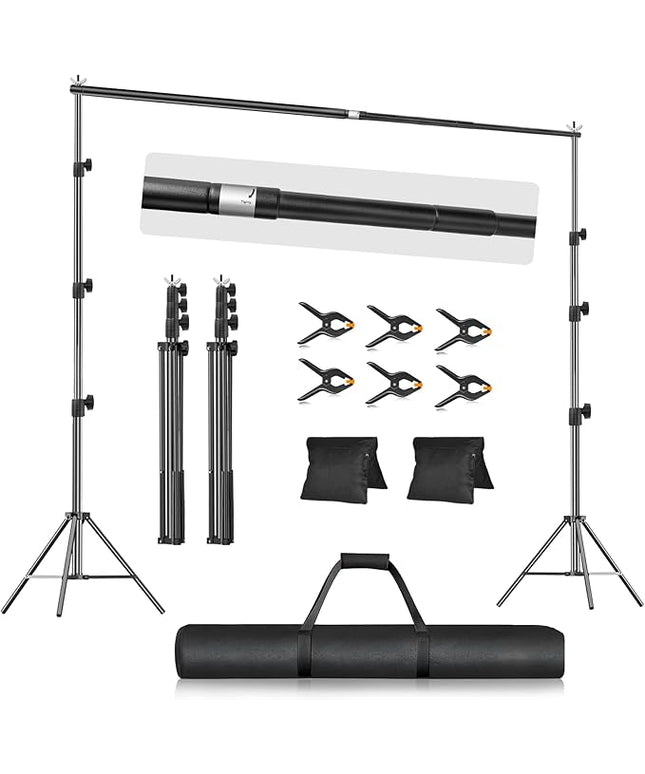 EMART 10x8.5FT Backdrop Stand, Photo Video Studio Adjustable&Lockable Heavy Duty Background Support System Kit with 6 Backdrop Clamps, 2 Sandbag and Carry Bag for Photography, Parties, Wedding, Video