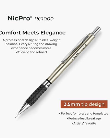 Nicpro 0.5 mm Art Mechanical Pencils Set in Case, 6 PCS Metal Drafting Pencil Lead Pencil 0.5mm with 6 Tube HB Lead Refills, 3 Erasers, 18 PCS Eraser Refills for Artist Writing, Drawing, Sketching