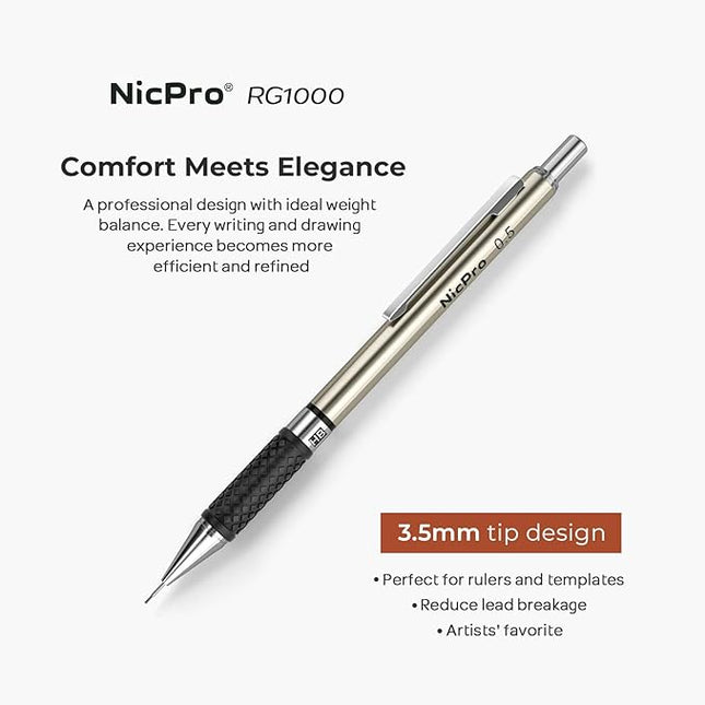 Nicpro 0.5 mm Art Mechanical Pencil Set in Storage Case, 3 PCS Metal Drafting Pencil Lead Pencil with 6 Tube HB Refills, 3 Erasers, 9 PCS Eraser Refills for Artist Writing, Drawing, Sketching