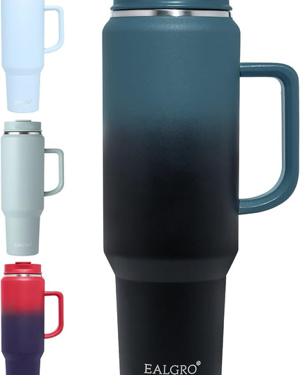 50 oz Tumbler with Handle, Insulated Tumblers with Lid and Straw, Large Metal Sports Water Bottle Jug, Thermal Stainless Steel Travel Coffee Mug Cup, Indigo Black