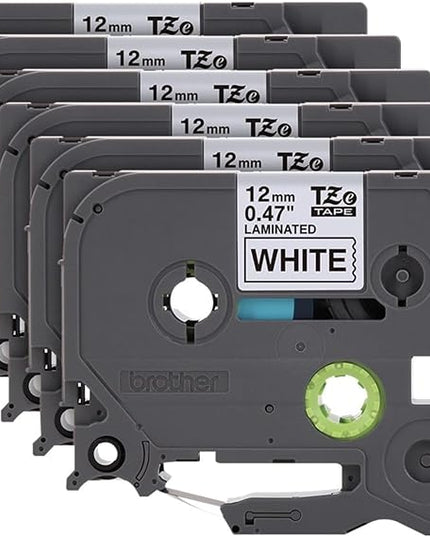 Brother Genuine P-Touch, TZe-231 6 Pack Tape ½” (0.47”) x 26.2 ft. (8m) 6-Pack Laminated P-Touch Tape, Black on White, Perfect for Indoor or Outdoor Use, Water Resistant, TZE2316PKB (TZE231)