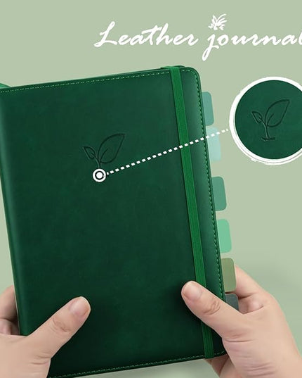 Lined Journal Notebook, 400 Pages Thick Journal for Writing, A5 Hardcover Leather Notebook with 100Gsm College Ruled Paper for Women Men Work Note taking, 5.8" x 8.4", Green