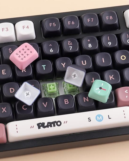 Tsungup PBT Keycaps-Black Cute MOA Keycaps,130 Keys Dye Sub Bear Theme Custom Key Caps Keyboard Keycap Set for 100%, 75%, 65%, 60% Mechanical Keyboard