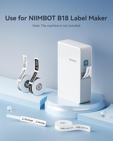NIIMBOT B18/N1 Thermal Transfer Labels 0.55" x 3.35" (14x85mm), Only for B18/N1 Label Maker, PET Material, Waterproof and High-Temperature Resistance, Long Storage Time,White