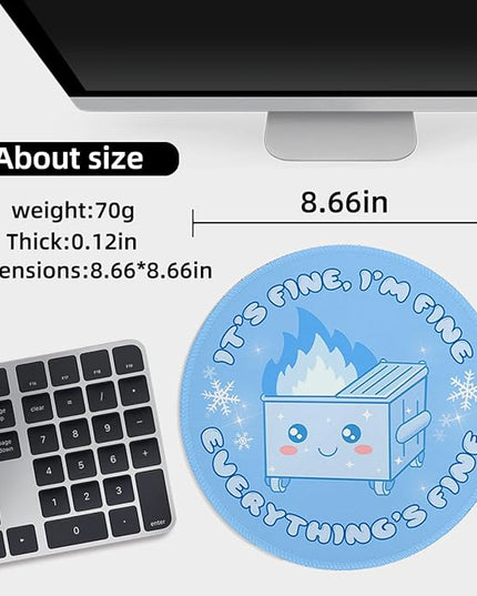 Light Blue Dumpster Round Mouse Pad 8.6 x 8.6 Inch, Cute Funny Mousepad for Laptop Gaming, Stitched Edge Non-Slip Rubber Base, Home Office Decor Desk Accessories