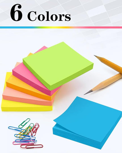 Sticky Notes 3x3 Inches, Self-Stick 48 Pads Bulk, 100 Sheets/Pad, 6 Bright Colors, Adhesive Notes for Home, School, Office, Use on Walls, Doors, Windows