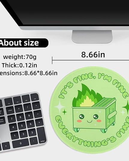 Light Green Dumpster Round Mouse Pad 8.6 x 8.6 Inch, Cute Funny Mousepad for Laptop Gaming, Stitched Edge Non-Slip Rubber Base, Home Office Decor Desk Accessories