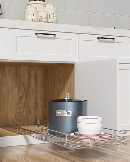 OCG Pull Out Cabinet Organizer (15" W x 21" D), Pull out Drawers, Cabinet Pull Out Shelves for Base Cabinet Organization in Kitchen Bathroom Pantry, Bottom Mount, Chrome Finish
