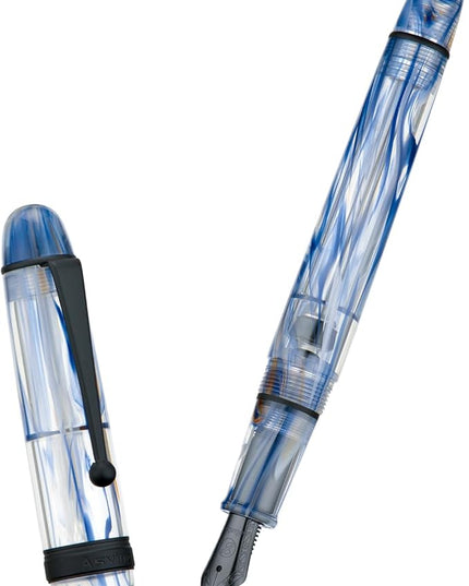 Asvine V126 Vacuum Filling Fountain Pen Extra Fine Nib, Blue Swirl Acrylic, Large-Capacity with Gift Case