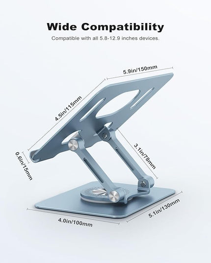 Tablet Stand Adjustable with 360° Swivel Base Aluminum Tablet Stand Holder for iPad/Samsung/iPad Pro Air Mini/Galaxy/Switch, Blue