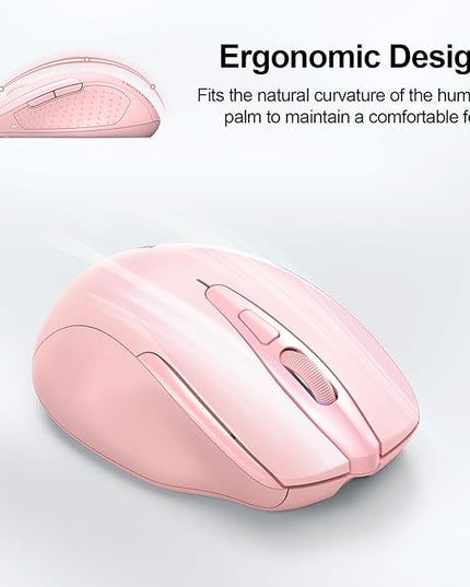 TECKNET Wireless Mouse (BT5.0/3.0 & 2.4G) Rechargeable 4800 DPI Silent USB A & Bluetooth Mouse 6 Buttons, Wide Compatibility - Pink