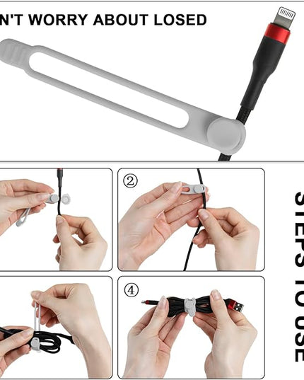 Nearockle 16Pcs Silicone Cable Straps Wire Organizer for Bundling Earphone, Phone Charger, Computer Cords, Reusable Cable Ties Cord Organizer in Home,Office,Kitchen,School(Grey)