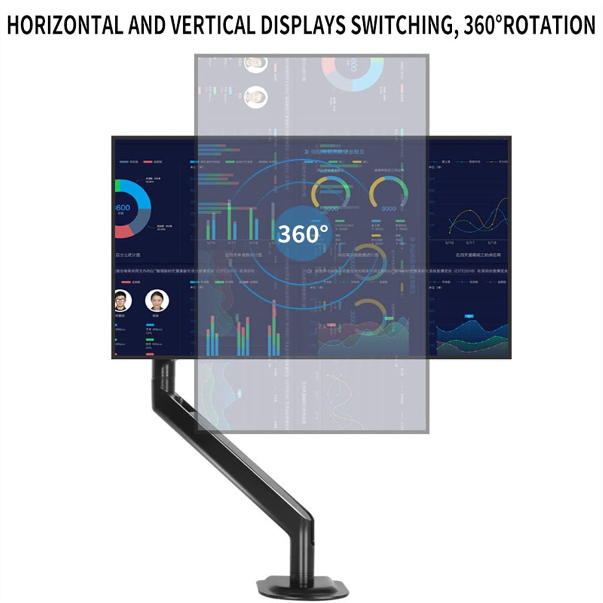 DOIBG 17-32" Desktop Monitor Mount Bracket, Gas Spring Height Adjustable Desk Stand, Aluminum Single Arm Suporte with Max. 75 * 75Mm 100 * 100Mm Monitor Desk-Gris
