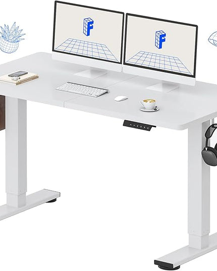 FLEXISPOT 55x24 Inch Electric Height Adjustable Standing Desk for Home & Office, Splice Board Desk for Computer Workstation, Study, or Creative Setup, White