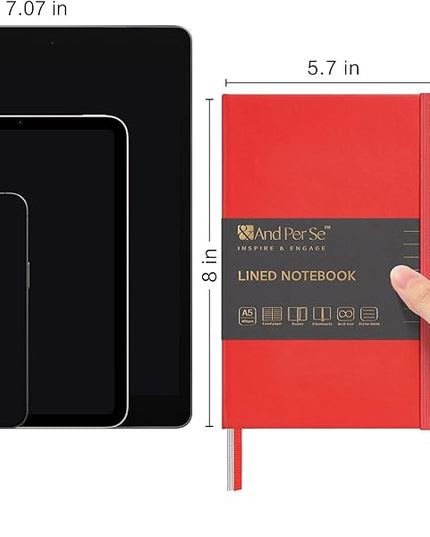 &And Per Se Lined Journal Notebook, 160 Pages, A5 5.7 x 8 inches College Ruled Thick Paper Notebook Journals for Writing, Hardcover Notebooks for Women Men Office School (1 Pack, Red)