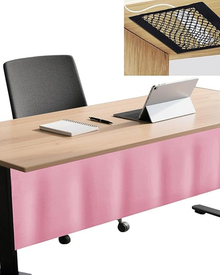 Icegrey 48.8" Under Desk Privacy Panel with Cable Management Organizer Net Self-Adhesive Modesty Panel for Cord Organizer Pockets and Desk Skirt for Home Office or Standing Workstation, Pink