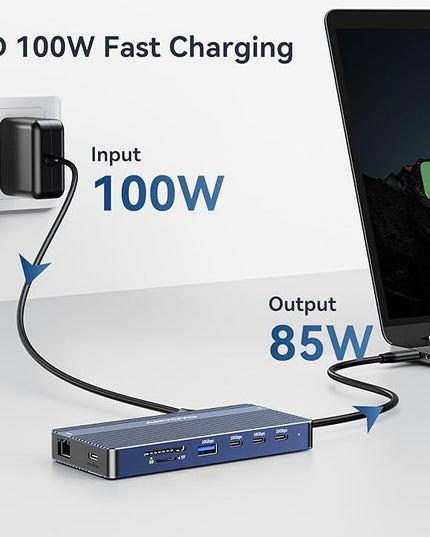 USB C Docking Station, 14 in 1 USB Hub for 3 Monitors, Dual 4K@60Hz HDMI & USB-C Video, 4xUSB-C(10Gbps), 3X USB-A, Ethernet, SD/TF & 3.5mm Audio Jack – Multiport Adapter for Laptop/HP/Dell/Lenovo