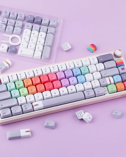 Tsungup MOA Profile Keycaps,131 Keys Gray Rainbow Candy Custom Keycaps,PBT Cute Dye Sub Key Caps Keyboard Keycap Set for MX Switches Mechanical