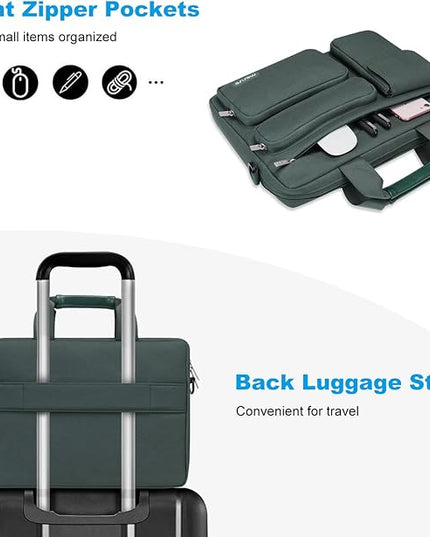 MOSISO Laptop Shoulder Bag 15.6 inch, 15-15.6 inch Computer Bag Compatible with MacBook Pro 16 inch, HP, Dell, Lenovo, Notebook with 2 Raised&1 Flapover&1 Horizontal Pocket&Handle&Belt, Emerald Green