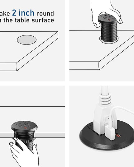 Desktop Power Grommet 2 inch Hole,PD 30W USB C Fast Charging Station,Ultra Thin Flat Plug Power Strip,Recessed Outlet,Slim Outlet Extender for Office,Table Outlets for Home,Office,6ft Cable