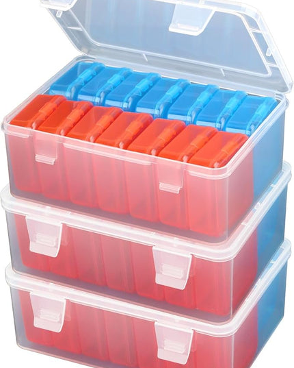 Mathtoxyz Small Bead Organizers(Red, Blue), 45 Pieces Plastic Storage Cases Mini Clear Bead Storage Containers Transparent Boxes with Hinged Lid and Rectangle Clear Craft Supply Case