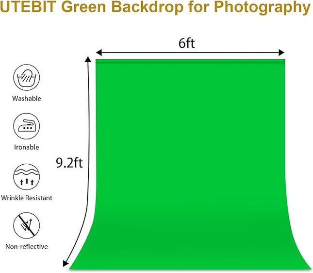 UTEBIT Green Screen Backdrop, 6x9 ft Photography Chroma Key Greenscreen Background Sheet for Background Removal, Thick Polyester Fabric Cloth Sheet for Photoshoot Video, Live Streaming (Backdrop Only)