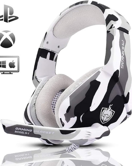 PHOINIKAS Gaming Headset for PS4, Xbox One, PC, Laptop, Mac, Nintendo Switch, 3.5MM PS4 Stereo Headset Over Ear Headphones with Noise-Cancelling Mic, Bass Surround - Camo