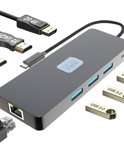 MMOBIEL USB-C Hub to Dual HDMI & DisplayPort 4K@60Hz, 100W Power Delivery, 3X USB 3.0, ETH 1000Mbps– 8-in-1 USB Hub Docking Station – USB-C Adapter Quadruple Display Multiport for Laptop, Tablet etc.