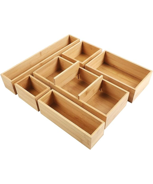 Kootek Bamboo Drawer Organizer with Removable Dividers, 6 Pcs Adjustable Kitchen Drawer Organizer Utensils Bamboo Organizers Silverware Storage Box Cutlery Tray Multi-Use for Bathroom, Makeup, Office