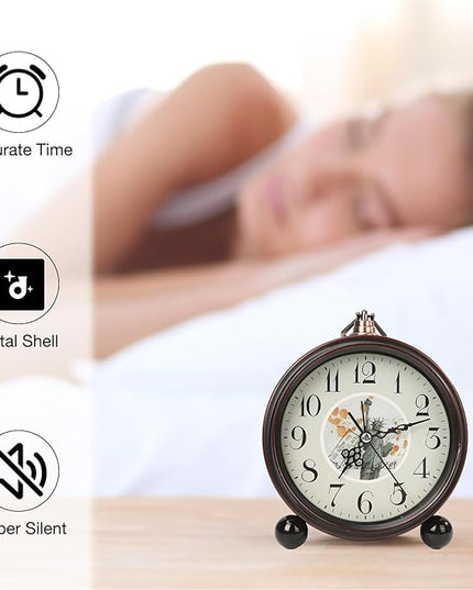 Blusaryme Loud Alarm for Deep Sleepers Desk Vintage Alarm Clock 5.25 inch Small Battery Operated Retro Clock Bedroom Live Room Decor Gift Clock