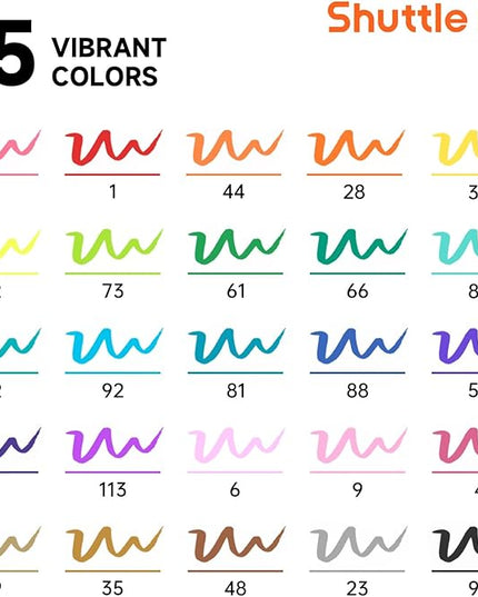 Shuttle Art Dual Tip Brush Marker Pens, 25 Colors Water-based Ink, Fine and Brush Tip Marker Set with 1 Coloring Book for Kids Adult Artist Calligraphy Hand Lettering Journal Doodling Writing