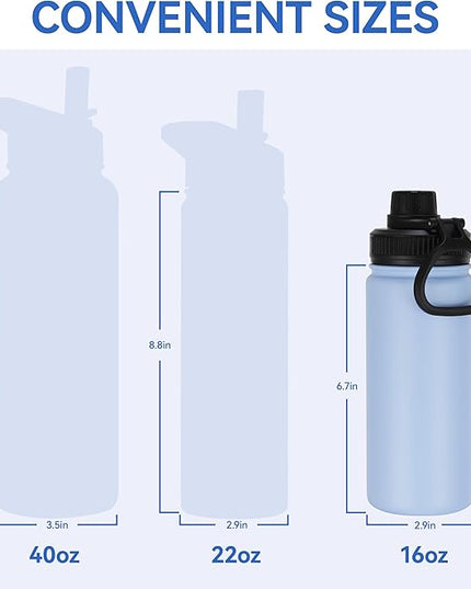 DOMICARE 16 oz Kids Water Bottle for School Stainless Steel Double Wall Vacuum Insulated Water Bottle with Straw lids & Spout Lid, Leakproof BPA Free (Light Blue,4)