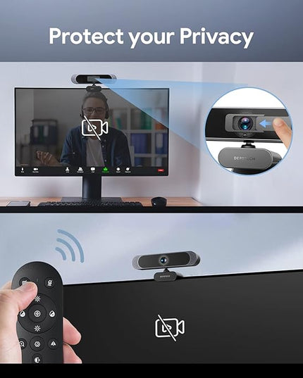 DEPSTECH 4K Webcam, Ultra HD 1/2.55'' Sony Sensor, 3X Digital Zoom, Dual Noise-Canceling Microphones, Remote Control, Auto Focus, Streaming Webcam for PC, Mac, Laptop, Video Call, Zoom, Skype, Teams
